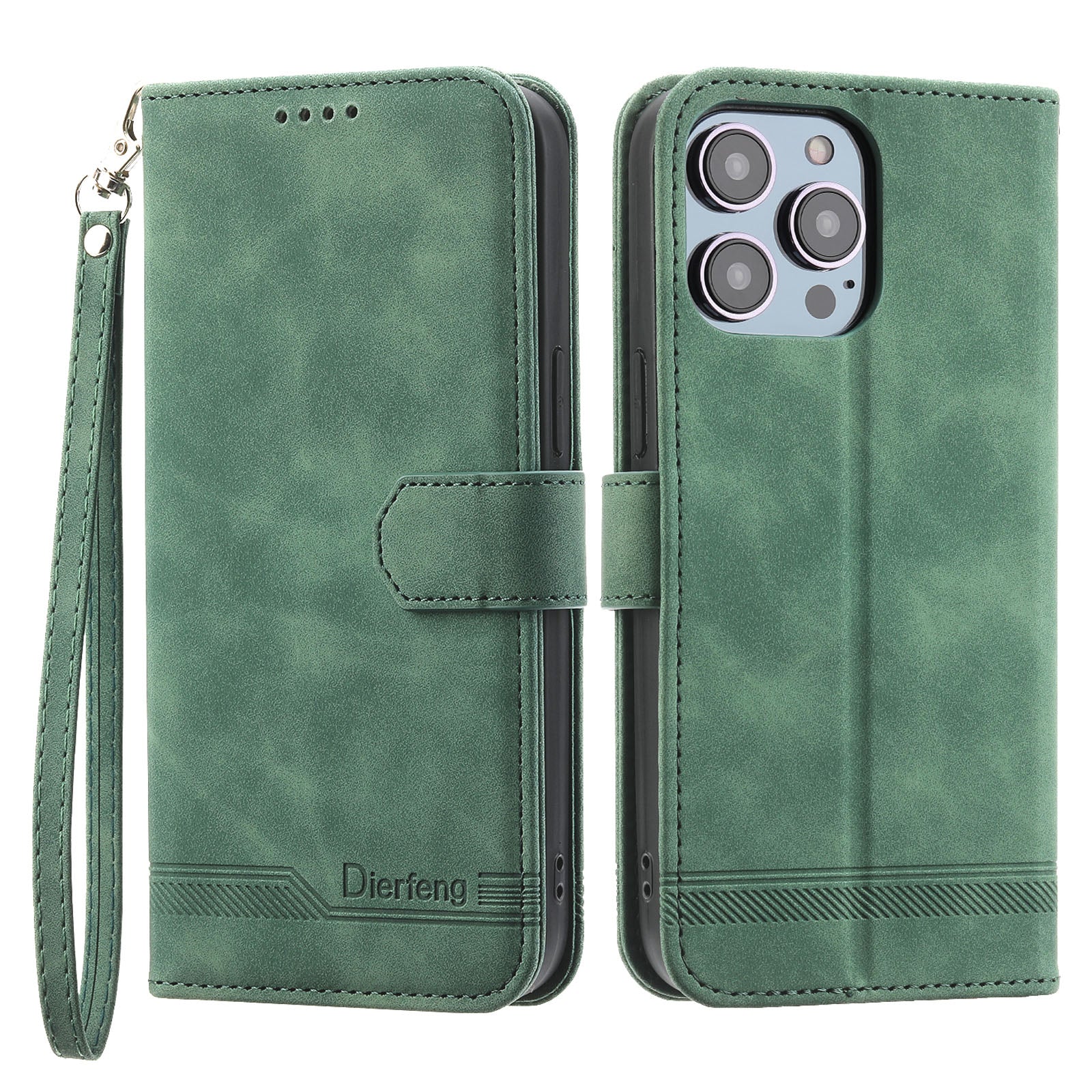 DIERFENG DF-03 PU Leather Case for iPhone 13 Pro 6.1 inch Lines Imprinted Wallet Stand Protective Phone Cover DIERFENG DF-03 PU Leather Case for iPhone 13 Pro 6.1 inch Lines Imprinted Wallet Stand Protective Phone Cover